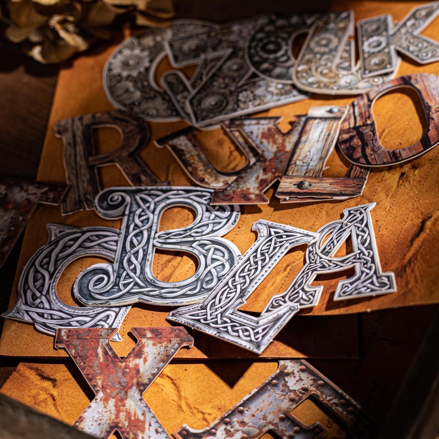 104Pcs Alphabet Hard Card Stickers Set, Vintage Letter Stickers for Scrapbooking, DIY Crafts, Journaling, and Junk Journal Ephemera