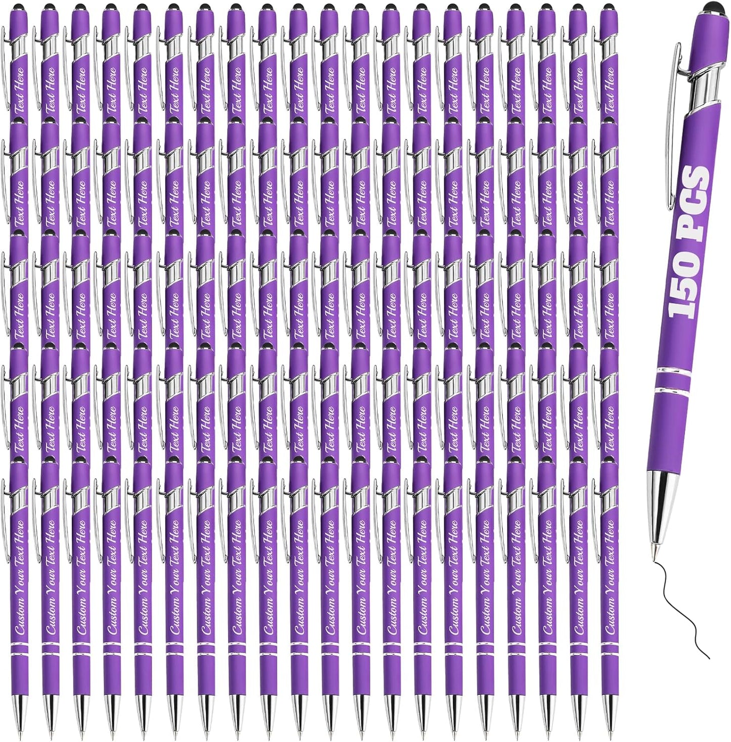 Personalized Pens Bulk 150 with Name Custom Engraving Ballpoint Pens with Stylus Tip Customized Smooth Writing Pens Personalized Gifts for Anniversary Birthday or Graduation(Purlpe,Black Ink)