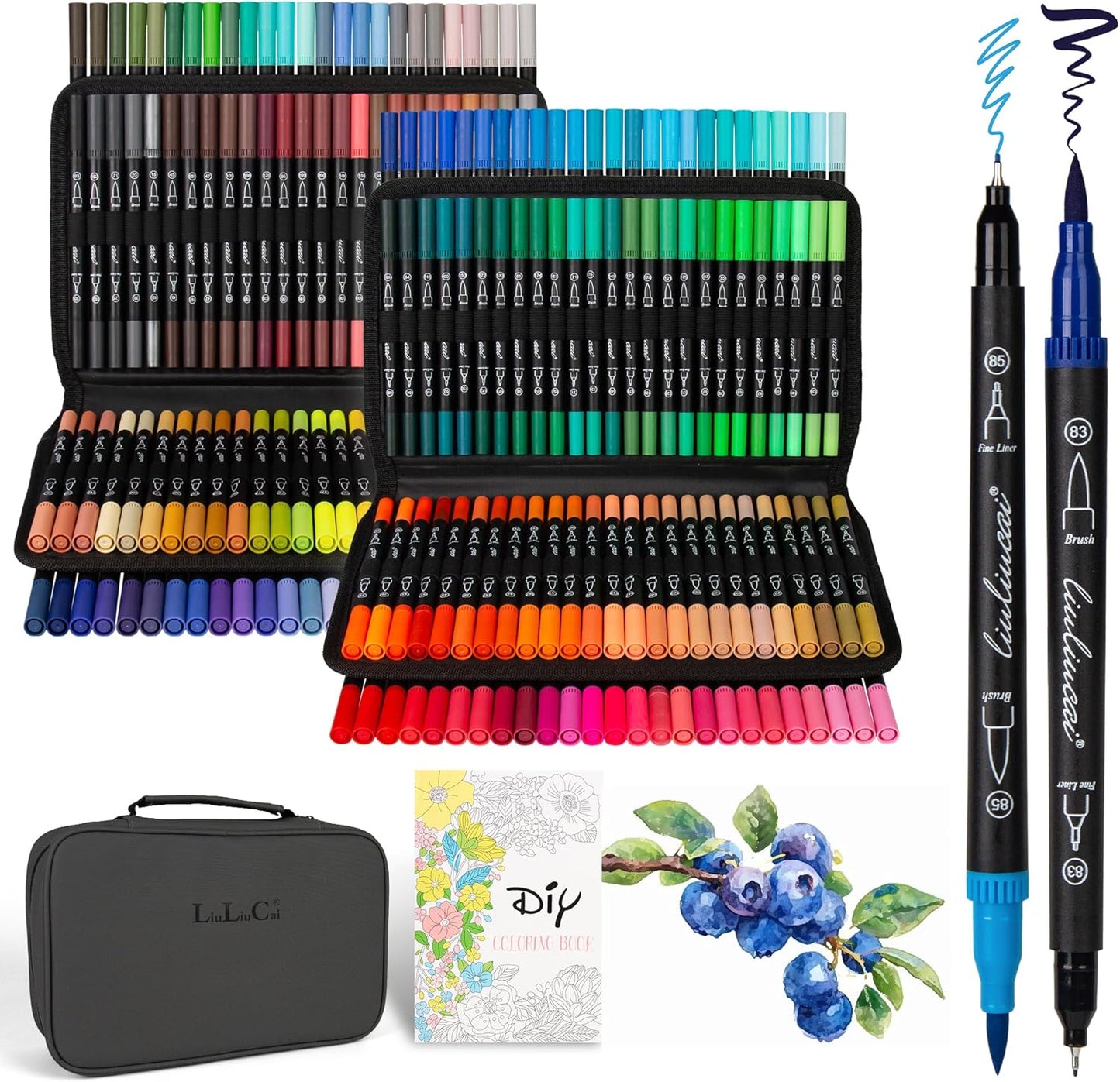 Duo Tip Brush Coloring Pens,200 Colors Art Markers Set,Fine & Brush Tip Pen for Adults Coloring Book Bullet Journals Planner Writing Drawing Note Taking
