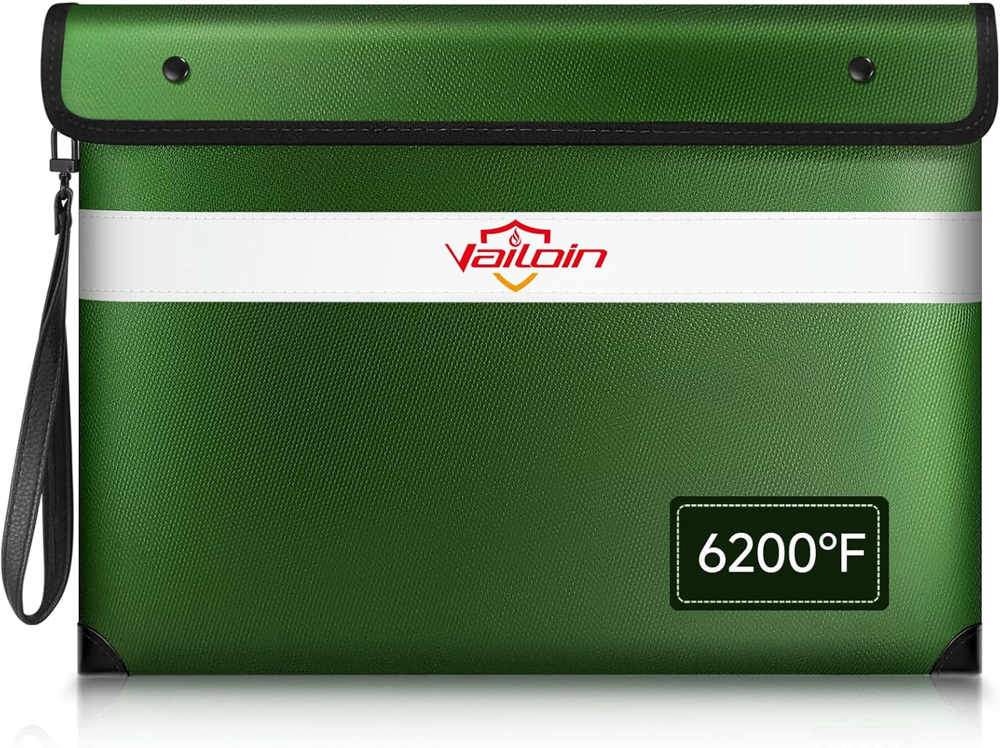 Fireproof Document Bag with Water Resistant Zipper（13.9"x10.6"）,6200°F Heat Insulated Fire Proof Pouch with Soft Leather Hand Strap,Fire and Waterproof Envelope for Cash,Documents,Jewelry(Green)