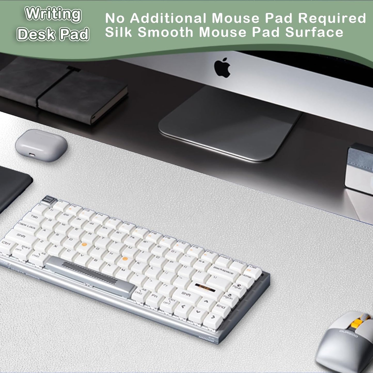 Boutilon Leather Desk Pad Protector,Non-Slip Mouse Pad,Laptop Desk Pad,Office Mouse Mat,Waterproof Leather Desk Blotter,Desk Writing Pad for Office and Home (L-Silver,35"x 17")