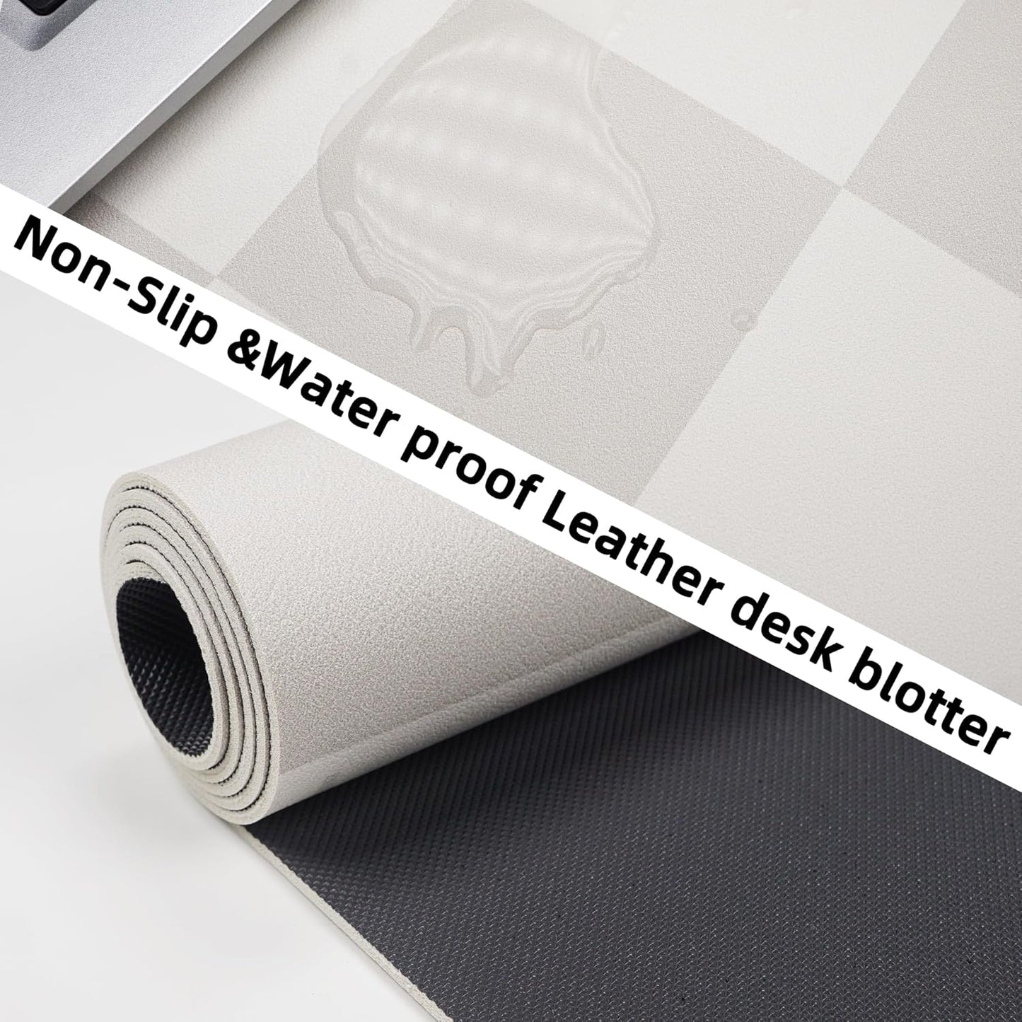Non-Slip Desk mat, Leather Desk mat, Waterproof PU Leather Desk pad Protector, Large Mouse pad, Easy Clean Laptop Desk Writing Mat for Work/Home/Decor(31.5"x12", White Grey)