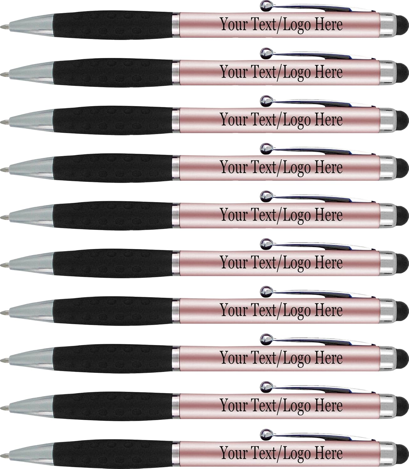 Personalized Pens With your Custom Logo or Text-600 Pack Bulk-for Businesses, Parties, and Events, 2 in 1 Ballpoint Pen & Stylus forTouchscreen Devices, Rose Gold Barrel, Black Ink