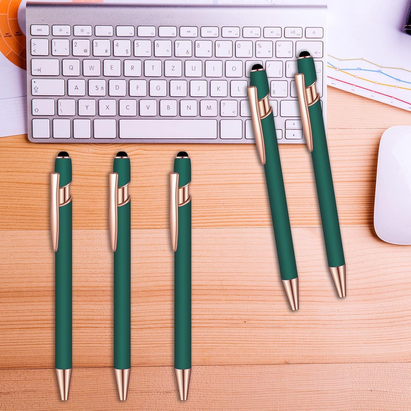 8 Pcs Blue Ink Ballpoint Pen with Stylus Tip 2 in 1 Stylus Ballpoint Pen Metal Pens Stylus Pen for Touch Screens School Office Coworkers (Green Rose Gold)