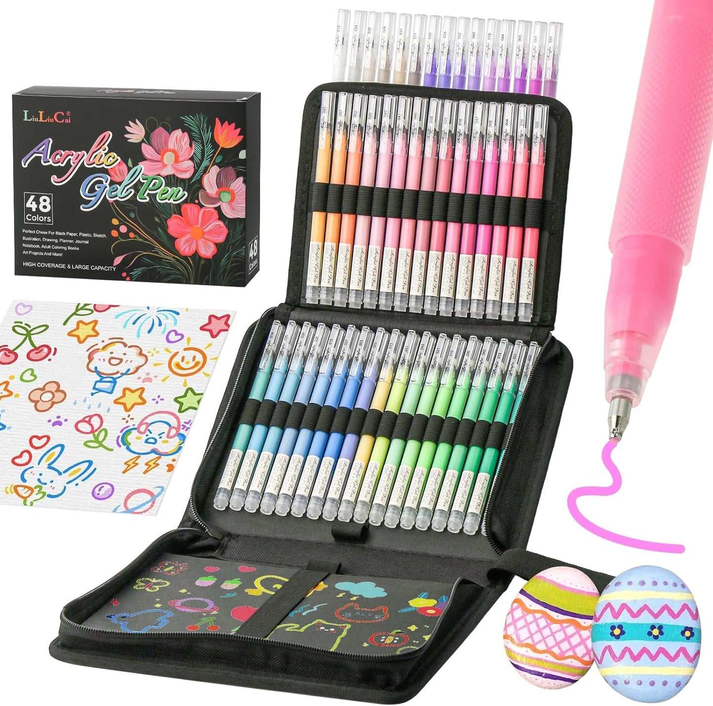 LIUILUCAI 48 Colors Paint Markers, 3D Acrylic Gel Pen, Acrylic Paint Pen,1.0 Fine Tip Muticolor Marker Art Set With Bullet Tip For Black Paper Canvas DIY Crafts, Art, Drawing-1.0 mm