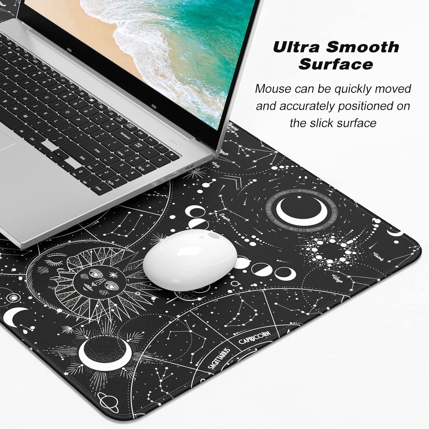 Extended Large Mouse Pad, XXL Gaming Mousepad 31.5 x 15.7 Inch, Big Computer Keyboard Desk Pad, Waterproof Mouse Mat with Stitched Edges and Non-Slip Base for Office Gaming, Sun Moon