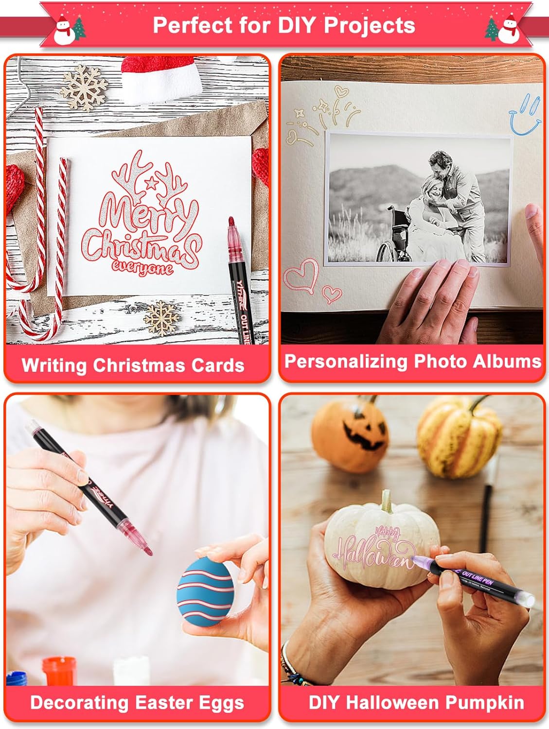 Outline Shimmer Markers, 48 Glitter Metallic Gel Pens for Coloring, Tween Teen Girl Gifts Trendy Stuff, Halloween Basket, Birthday Party, Cool Fun Art Crafts Supplies for Kids Girls Ages 8 10 12 14 16