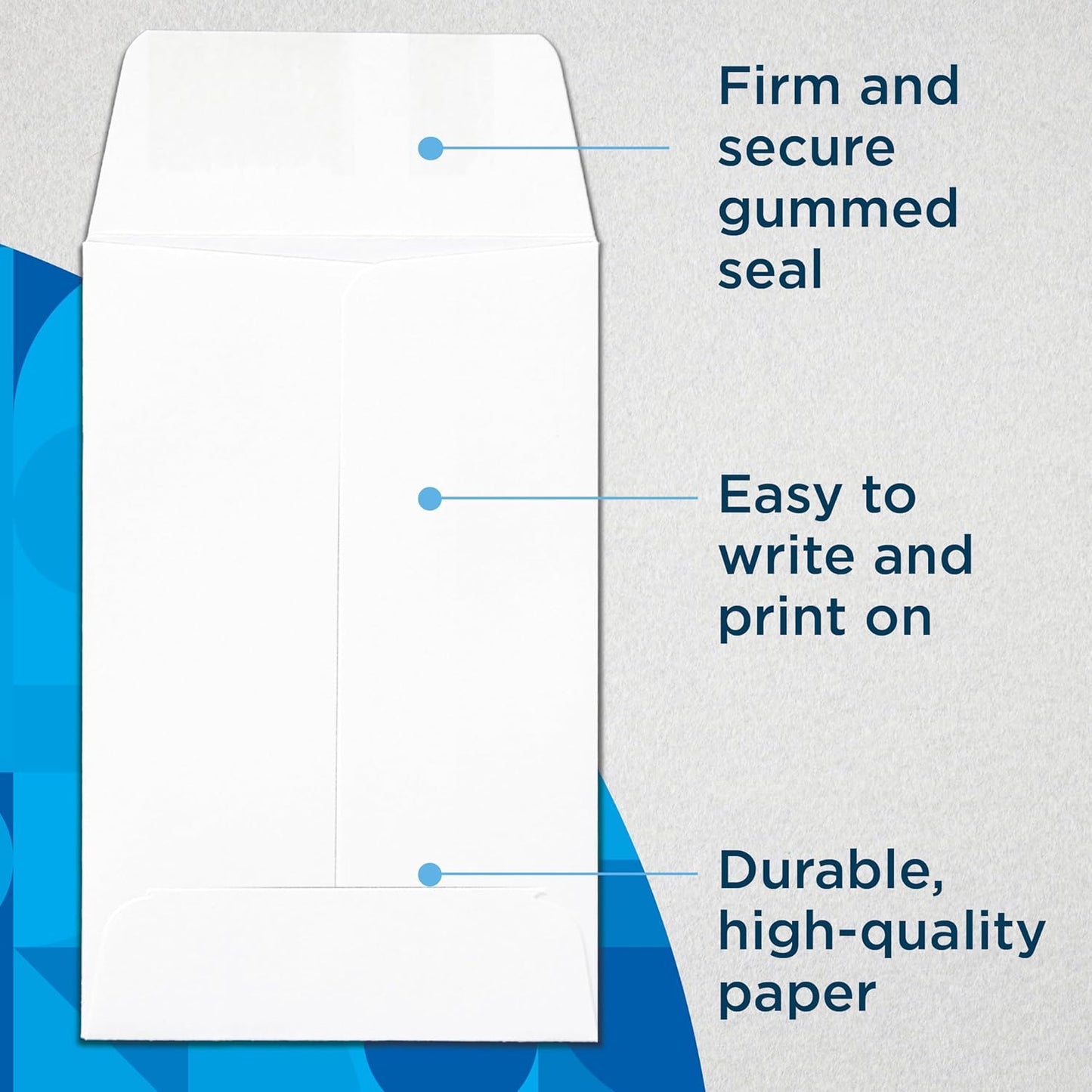 Guardian #1 Paper Coin Envelopes with Gummed Flaps, Pack of 50 Blank Small Envelopes for Gift Cards, Coins, Receipts, Stamps, Small Parts Storage, and More, 2 ¼ Inches x 3 ½ Inches, White