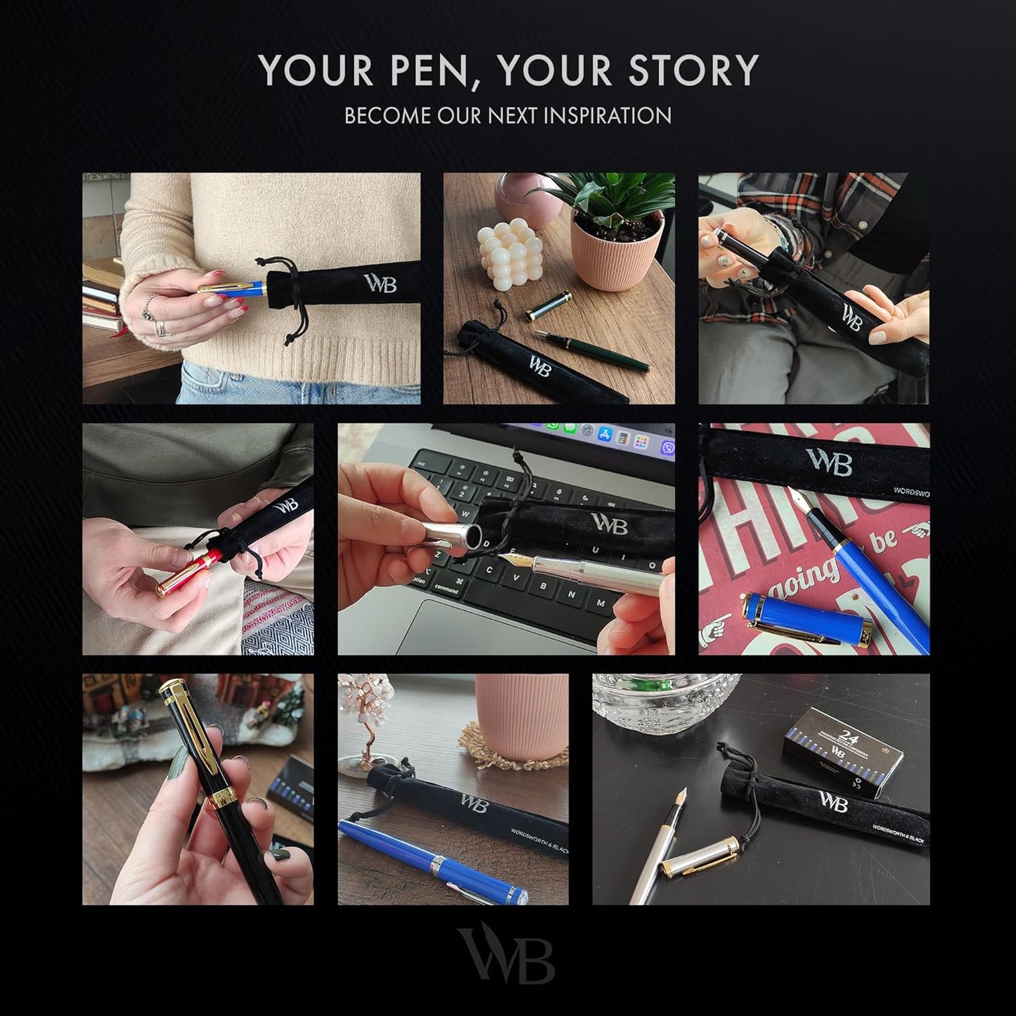 Wordsworth & Black Fountain Pen Set, Extra Fine Nib, Includes 24 Pack Ink Cartridges, Ink Refill Converter & Gift Pouch, Chrome Finish, Calligraphy, [Black Chrome], Perfect for Men & Women