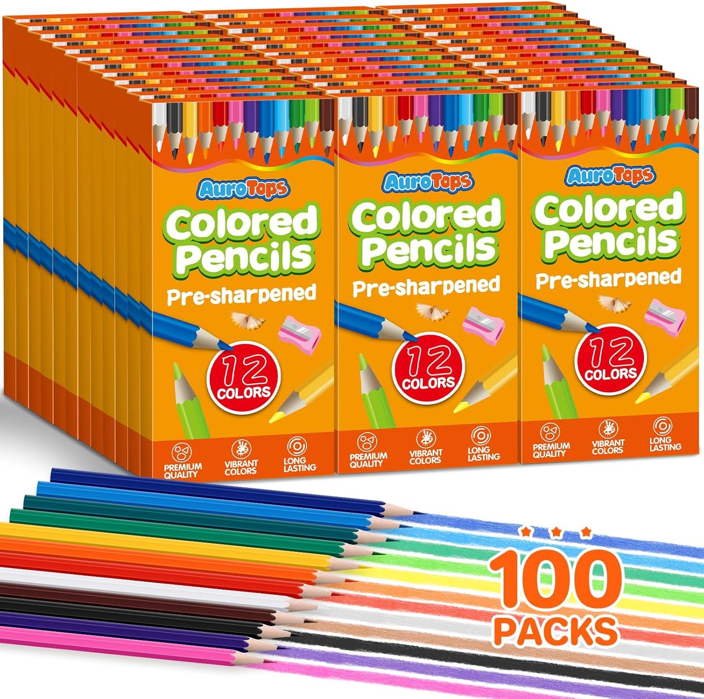 100 Packs Colored Pencils Bulk,1200 Count Pre-Sharpened Colored Pencils in Bulk,Vibrant Colors,12 Color Pencils Set for Classroom Prizes,Back to School Supplies for Kids