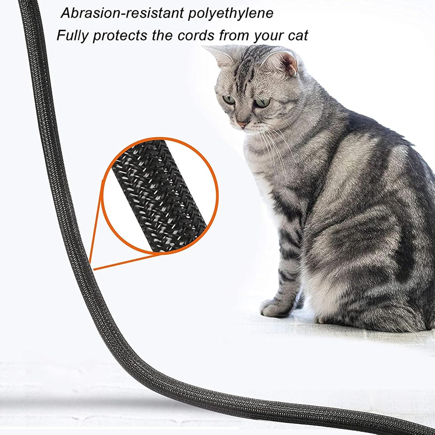 1/2" x 10ft Black/White Cable Sleeve - Protects Cords from Pets & Organizes Wires - Modern Style - Polyester Material - Flame Retardant - Easy to Use & Cut