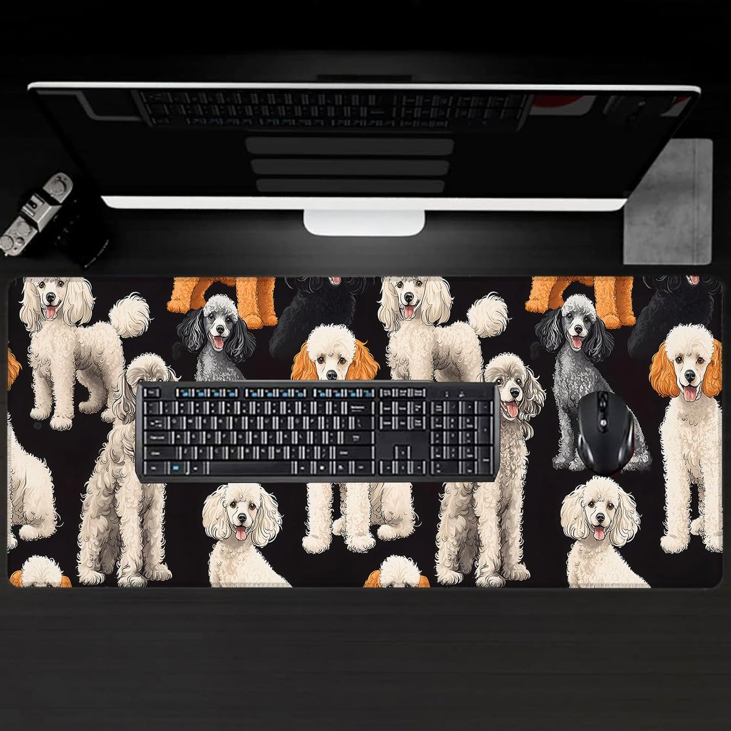 Poodle Large Gaming Desk Mat,Rubber Non-Slip Cute Dog Mouse Pad,31.5x11.8x0.12in Extended Multiple Colors Puppy Mousepad,Game Lover Mice Pads Gifts,Office Home Deskmat Decor