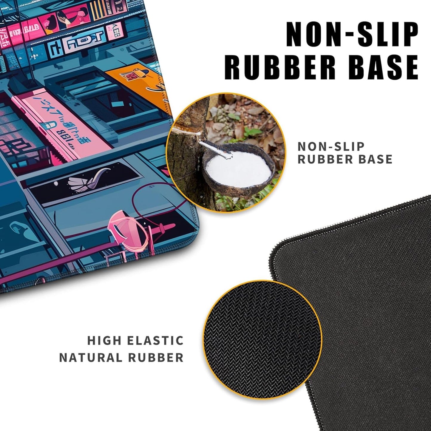 Japanese Mouse Pad Desk Pad 80s City Desk Decor Mat, Large Gaming Mouse Pad for Desk Computer Keyboard Laptop, Desk Decor Home Office Accessories (31.5x11.8 in)-with Stitched Eges Pad