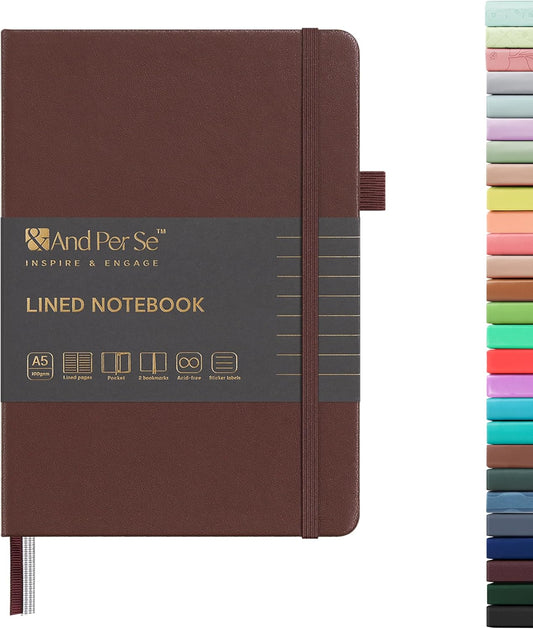 &And Per Se Lined Journal Notebook, 160 Pages, A5 5.7 x 8 inches College Ruled Thick Paper Notebook Journals for Writing, Hardcover Notebooks for Women Men Office School (1 Pack, Chocolate)