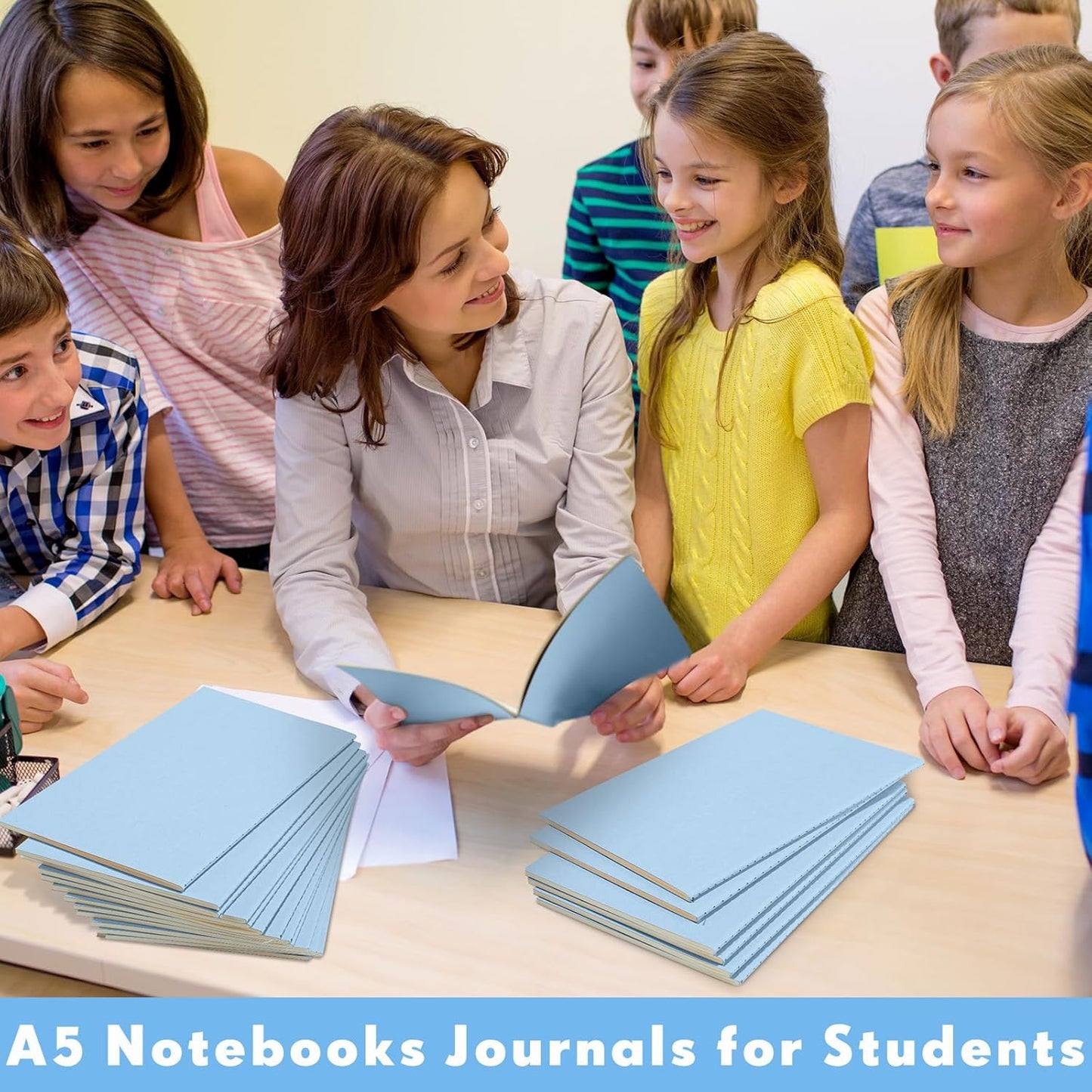 100 Pcs Kraft Notebook Journals 5.5 Inch x 8.3 Inch A5 Softcover Notebooks Bulk for Writing Sketch Office Notepad with 60 Pages 30 Sheets(Light Blue,Lined)