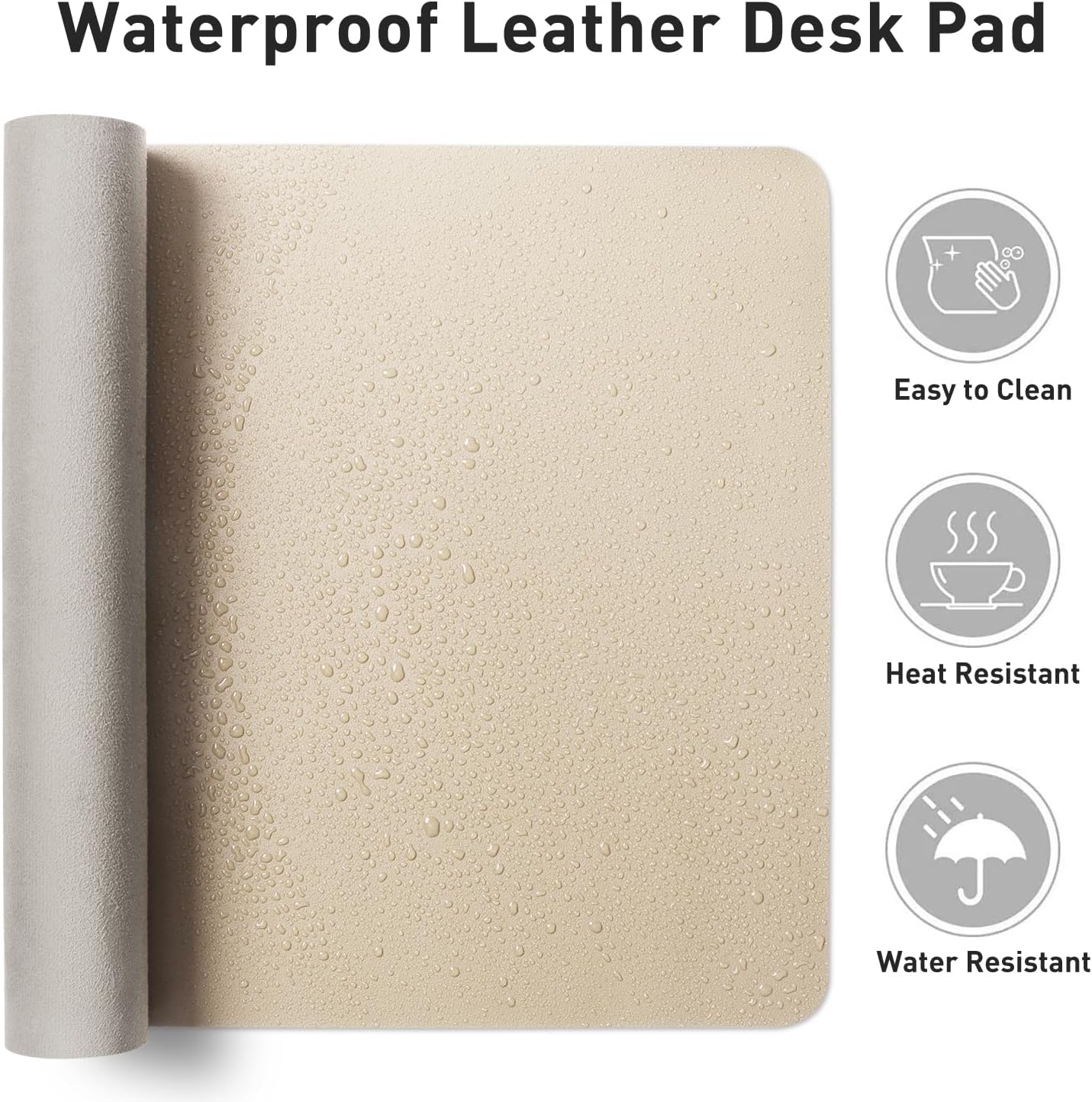 Aothia Non-Slip PU Leather Waterproof Laptop Desk Pad Protector, Blotter Mat, Writing and Mouse Pad for Office & Home, Beige, 23.6" x 13.7", Large