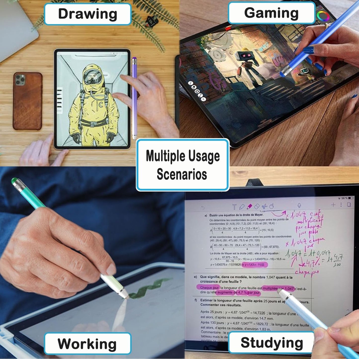 2 in 1 Stylus Pens for Touch Screens High Sensitivity & Precision iPad Pen with 8 Extra Tips,Stylus Pen for iPhone Compatible with All Touch Screen Devices-4 Packs