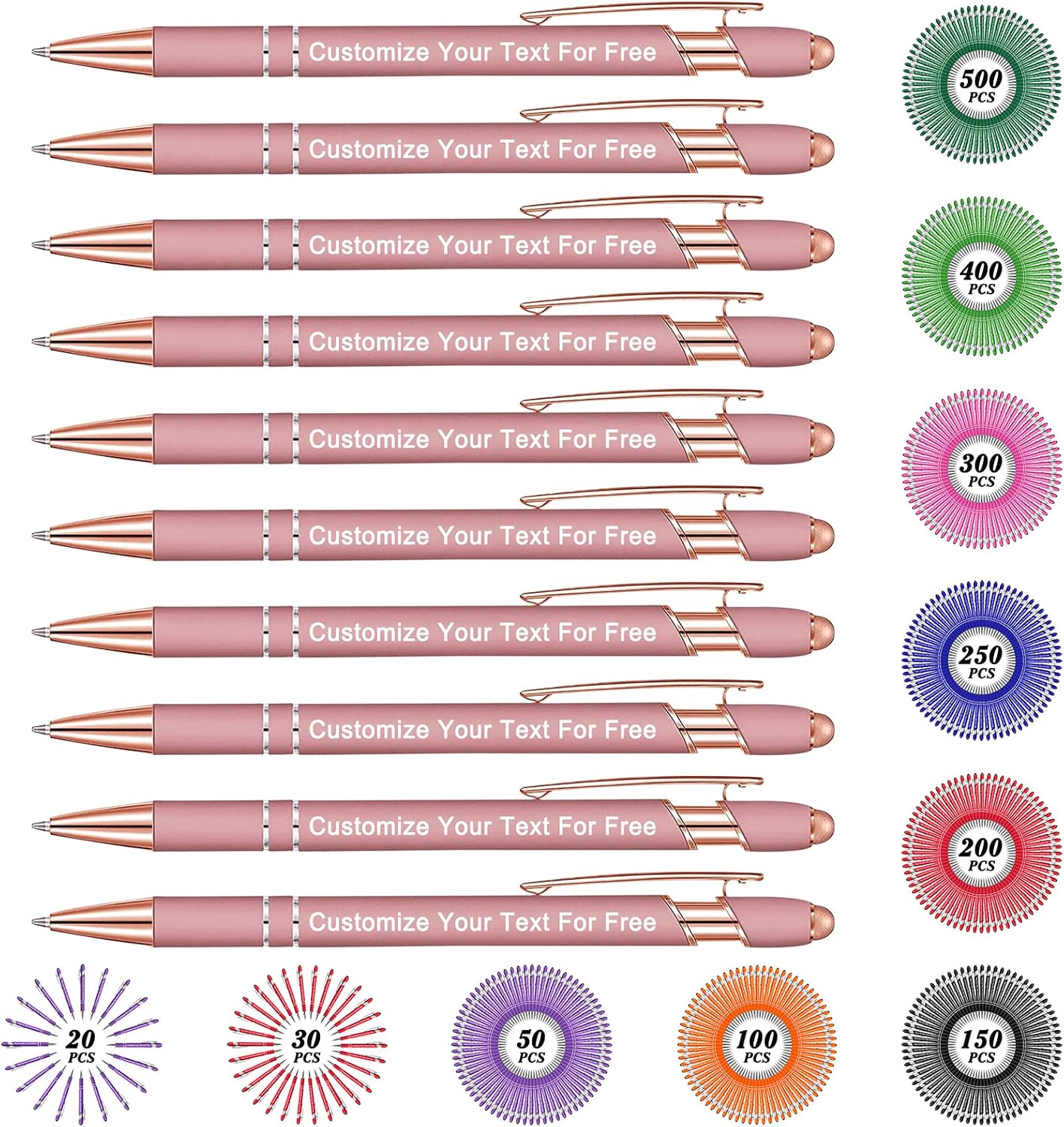 Max 500 Pcs Personalized Pens Bulk, Custom Pens with Free Engraving, Customized Stylus Tip Ballpoint Pen with Your Name Massage Text for School Office Business Graduation Anniversaries-10 Packs