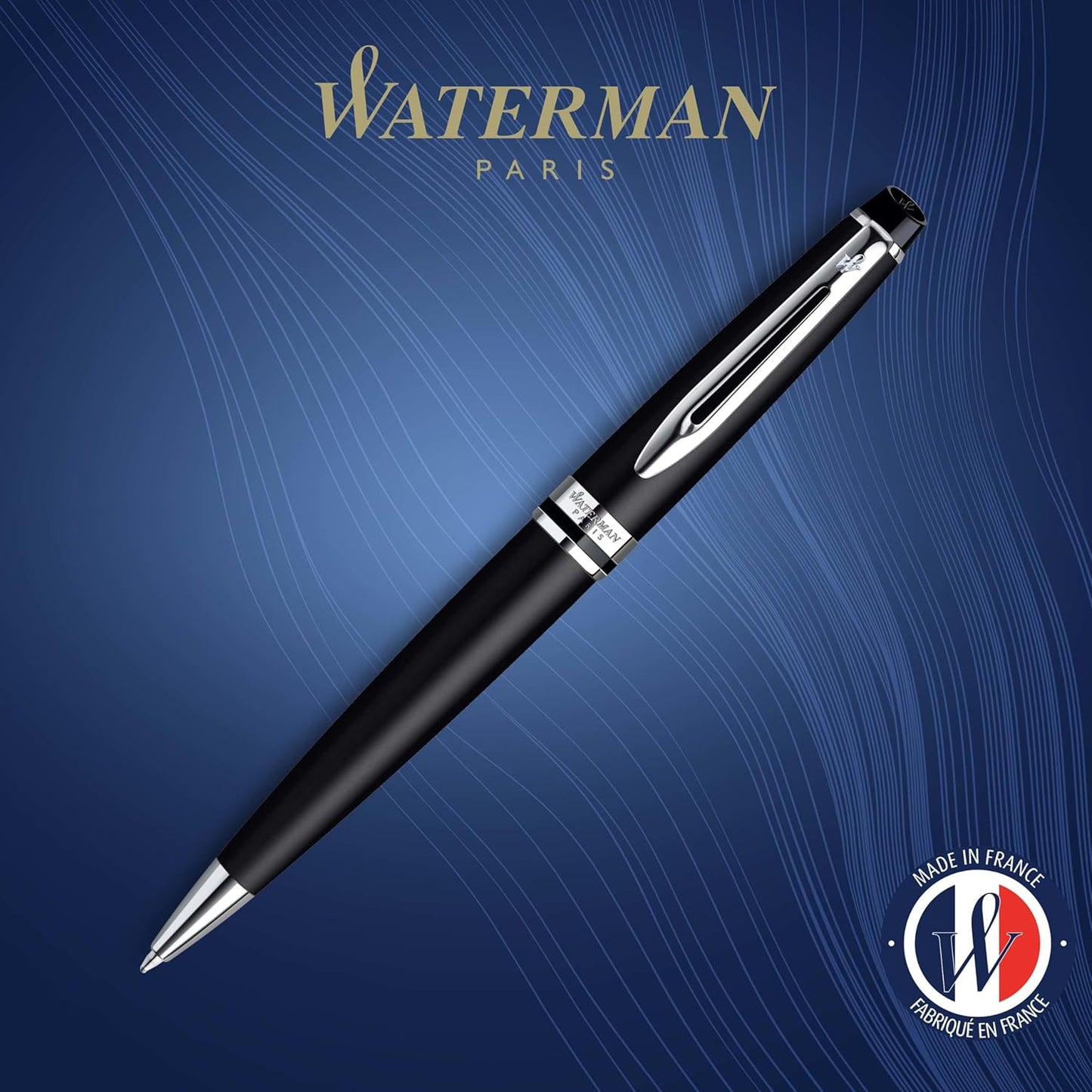 Waterman Expert Ballpoint Pen, Matte Black CT, Medium Nib, Blue Ink