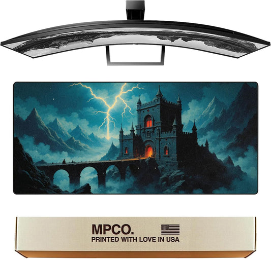 MPCO. Dark Fantasy Large Gaming Desk Pad - 36" x 17" Duraglyde Fabric Thunder’s Wrath Keep Desk Mats - Non-slip, Washable, Smooth Glide for Precision Gaming & Work