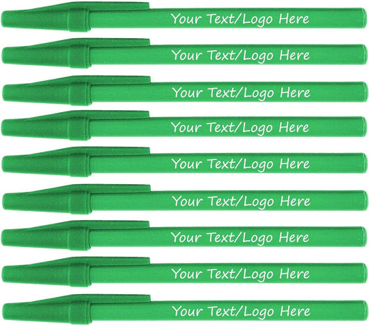 Personalized Stick Pens With your Custom Logo or Text-500 Pack Bulk-for Businesses, Parties, and Events, Custom Printed Slim Ballpoint Pens Colored with Cap, Lime Green, Black Ink