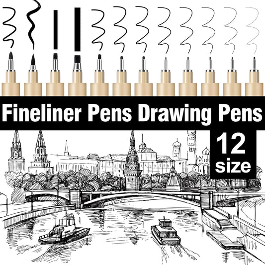 12 Pack Micro-Pens Fineliner Drawing Pens Set,Fine Liner,Waterproof,No Ink Leakage Artist Pens.Black Drawing Pens Fine Point for Illustration,Technical Draw,Journaling,Manga,Sketching,Bible.
