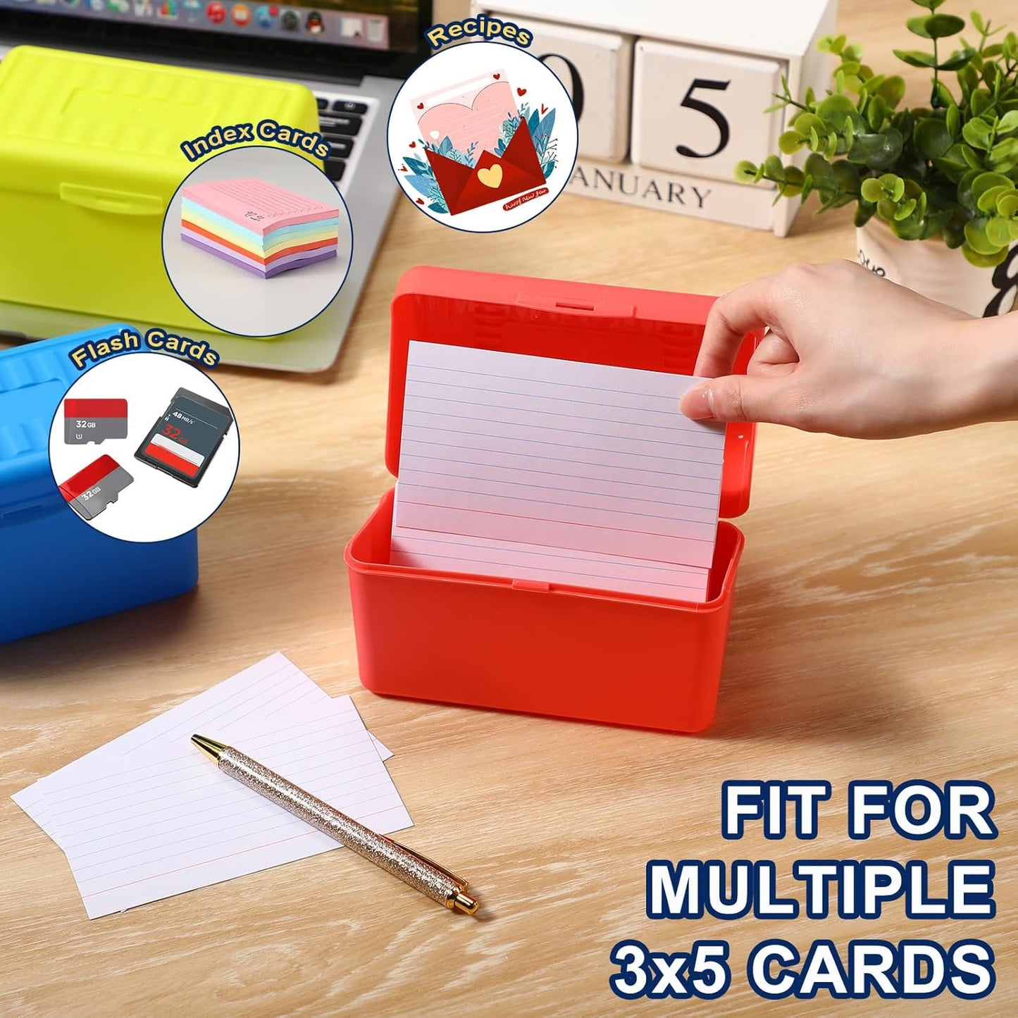Fuutreo 12 Pack 3x5 Organizer Index Card Box Flash Note Index Card Holder Case for Recipes Addresses(Bright Colors)