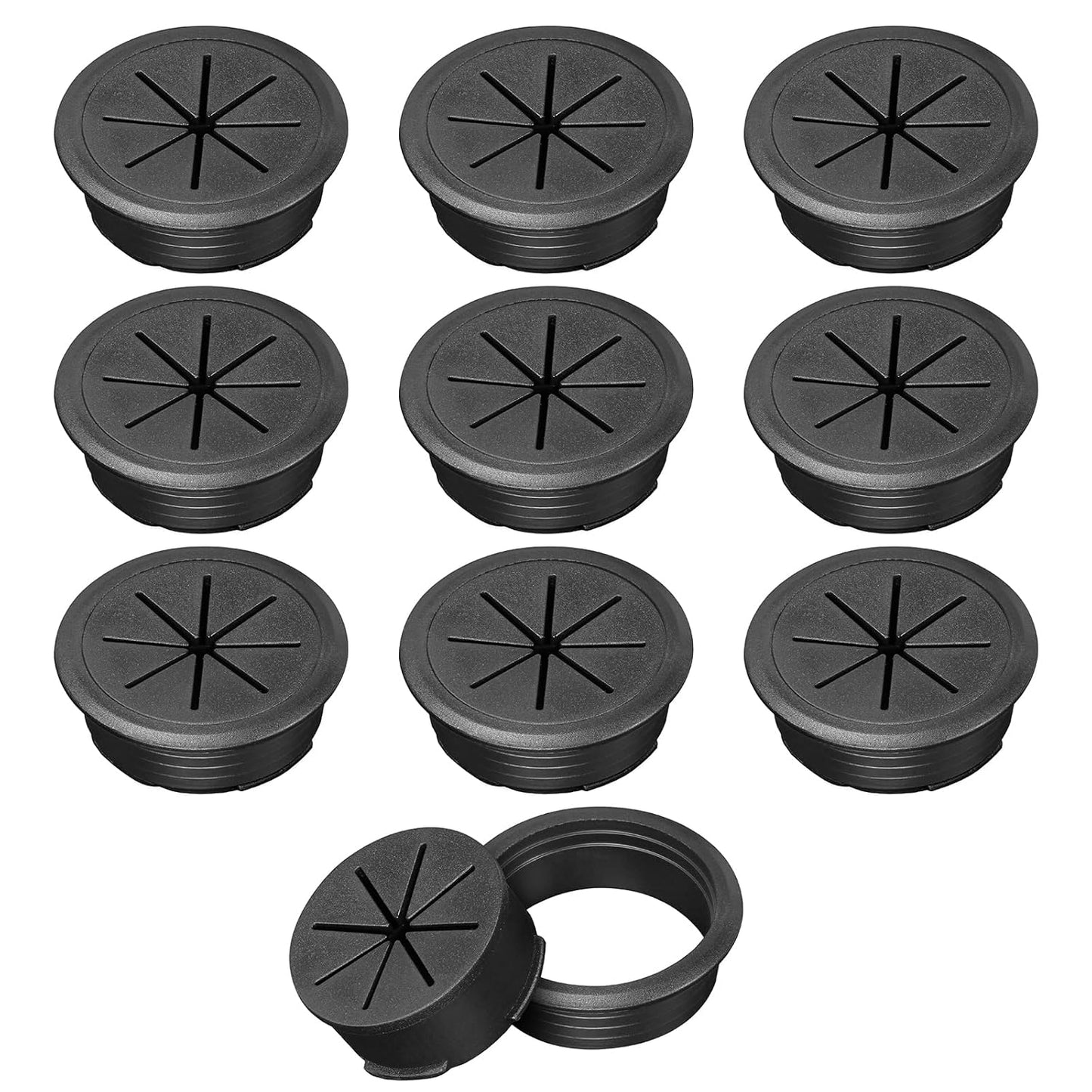 2" Black Desk Grommet, JTemgle Flexible Cable Grommet Plastic Cable Hole Cover Wire Organizer Caps Desktop Cord Management for Home Office TV Stands Tabletops, 10 Pieces