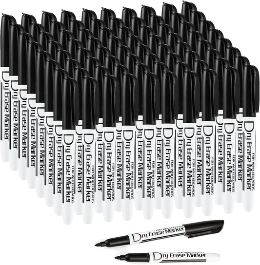Volcanics Black Dry Erase Markers Low Odor Fine Whiteboard Markers Thin Box of 80