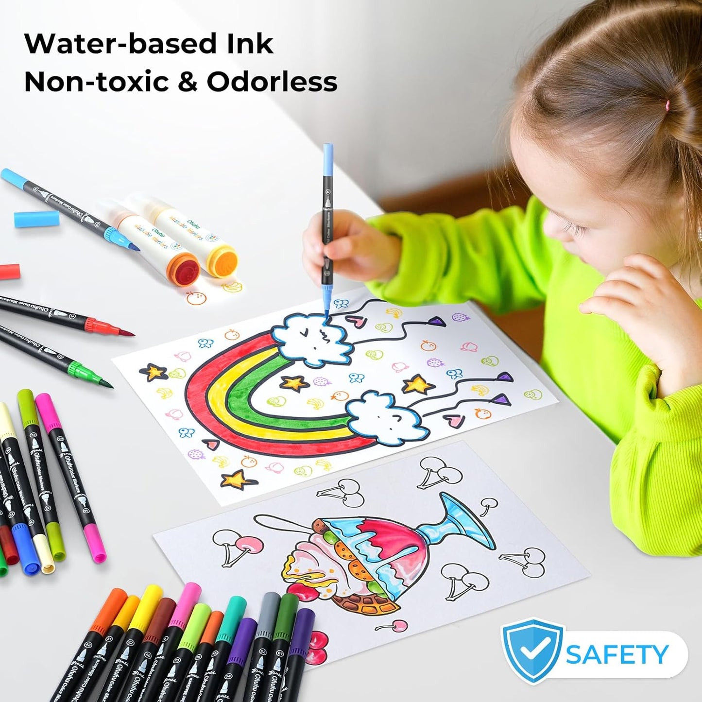 Ohuhu Markers for Adult Coloring Books No Bleeding 160 Colors Coloring Markers Water-based Dual Tips Fineliner & Brush Drawing Pens Art Pens for Kids Adults Sketch Journal - Maui - Black