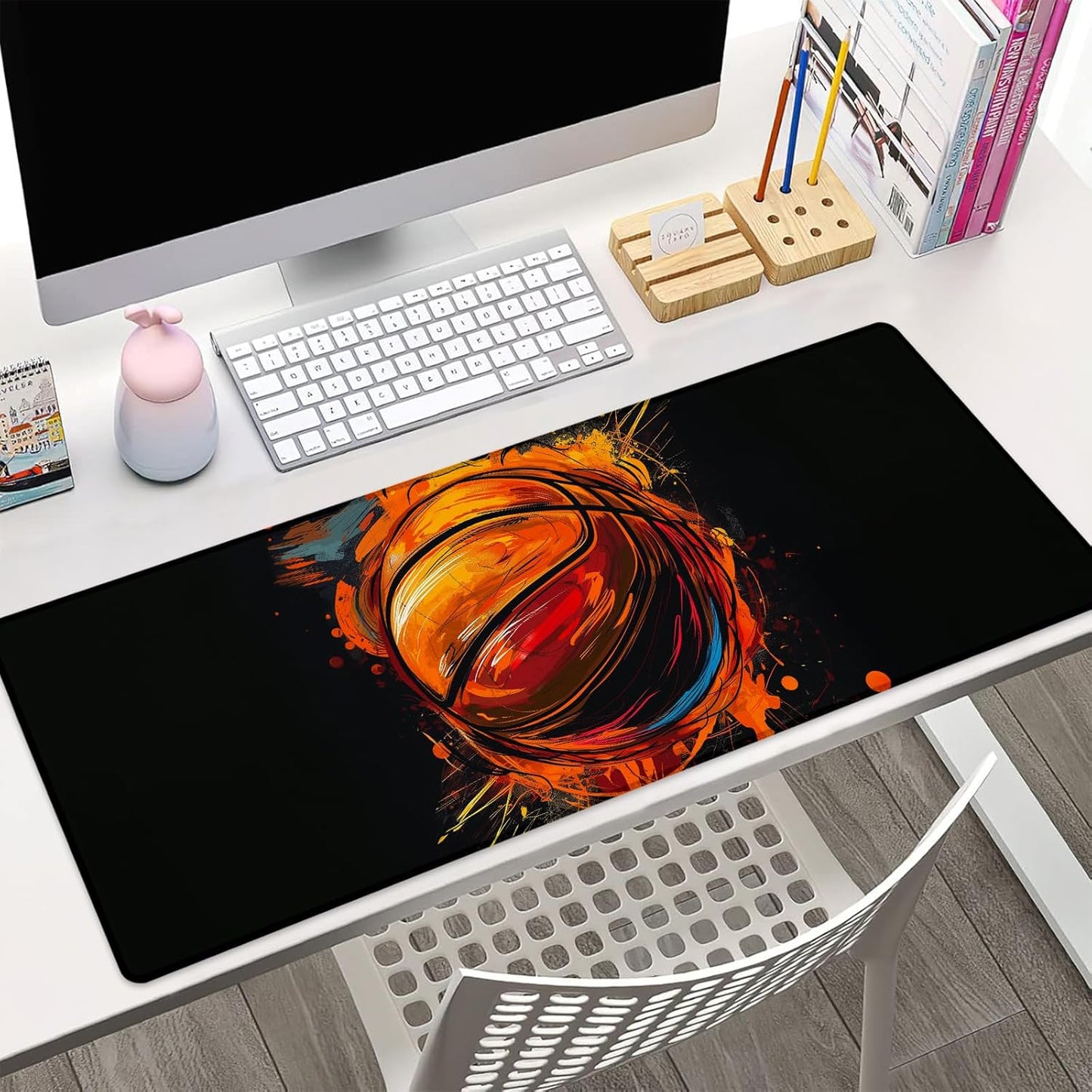 Basketball Gaming Mouse Pad Gifts 31.5" x 11.8", Non-Slip Rubber Base MousePads for Computers Laptop School Office Home Accessories Decor, Mouse Pad, Keyboard Desk Mat