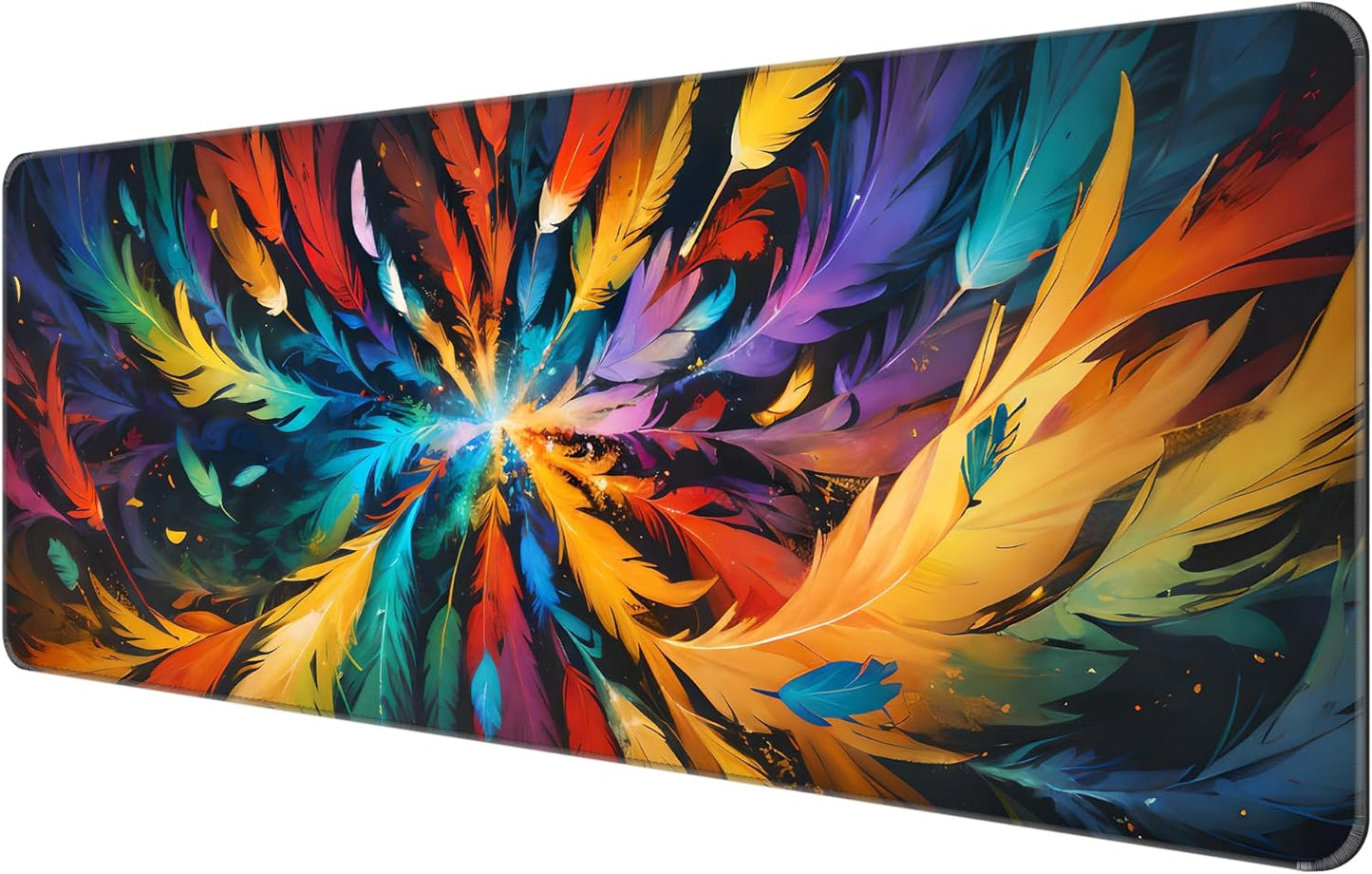Dynippy Thin Extended Gaming Mouse Pad （31.5 * 11.8 * 0.08 inch） with Stitched Edges Large Mousepad Long XXL Keyboard and Mouse pad Desk Mat for Gaming Office & Home - Colored Feather