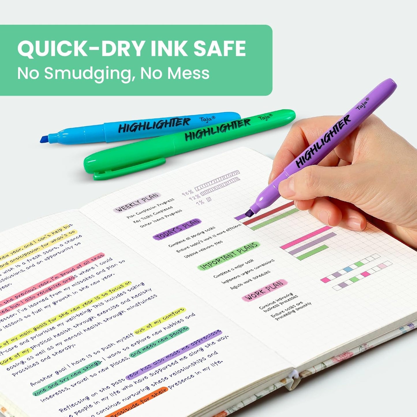 Taja 288 Pack Highlighters Bulk Assorted Bright Colors, 6 Colors Chisel Tip Highlighters Markers Set with No Bleed Ink, Perfect for School & Office Supplies