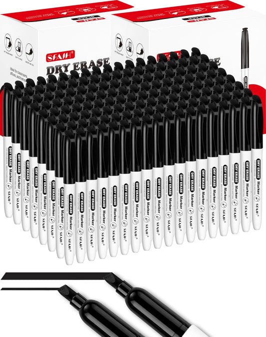 SFAIH Dry Erase Markers Chisel Tip Bulk, 144 Pack Black White Board Markers, Versatile Lines, Low Odor, 1s Quickly Dry, Perfect for School Supplies and Office