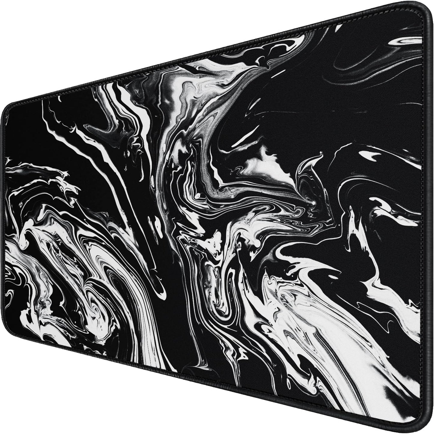 Large Extended Gaming Mouse Pad with Stitched Edges, Durable Non-Slip Natural Rubber Base, Waterproof Computer Keyboard Pad Mat for Esports Pros/Gamer/Desktop/Office/Home - Black White