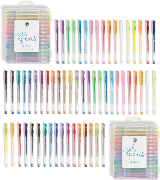 U Brands Metallic Gel Pens, Set of 60, Assorted Point Sizes, Glitter, Pastel, Neon and Classic Assorted Colors