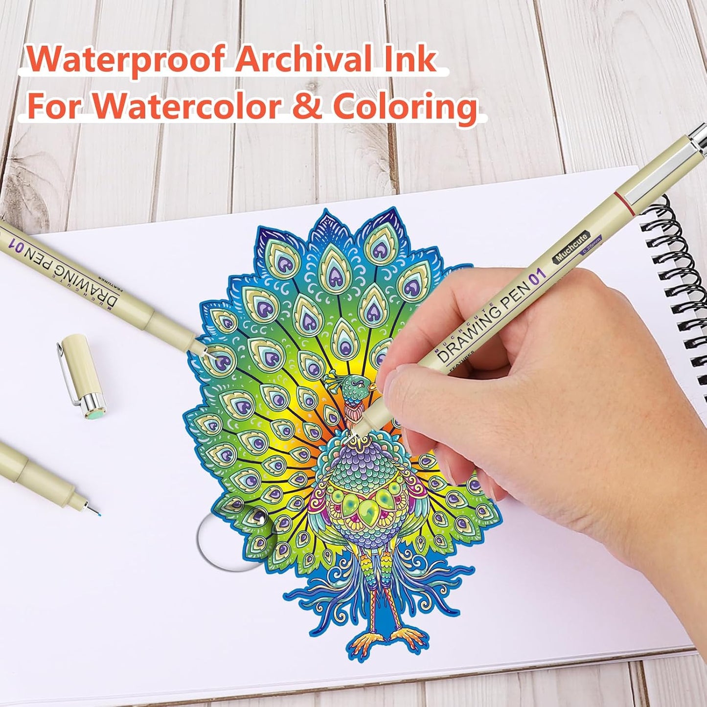 Muchcute 01 Micro Fineliner Drawing Art Pens: 12 Colors 0.25mm Extra Fine Point Bible No Bleed Smooth Journal Zentangle Study Supplies Colored Waterproof Line Ultra Needle Tip Fine liner Thin Gel Felt