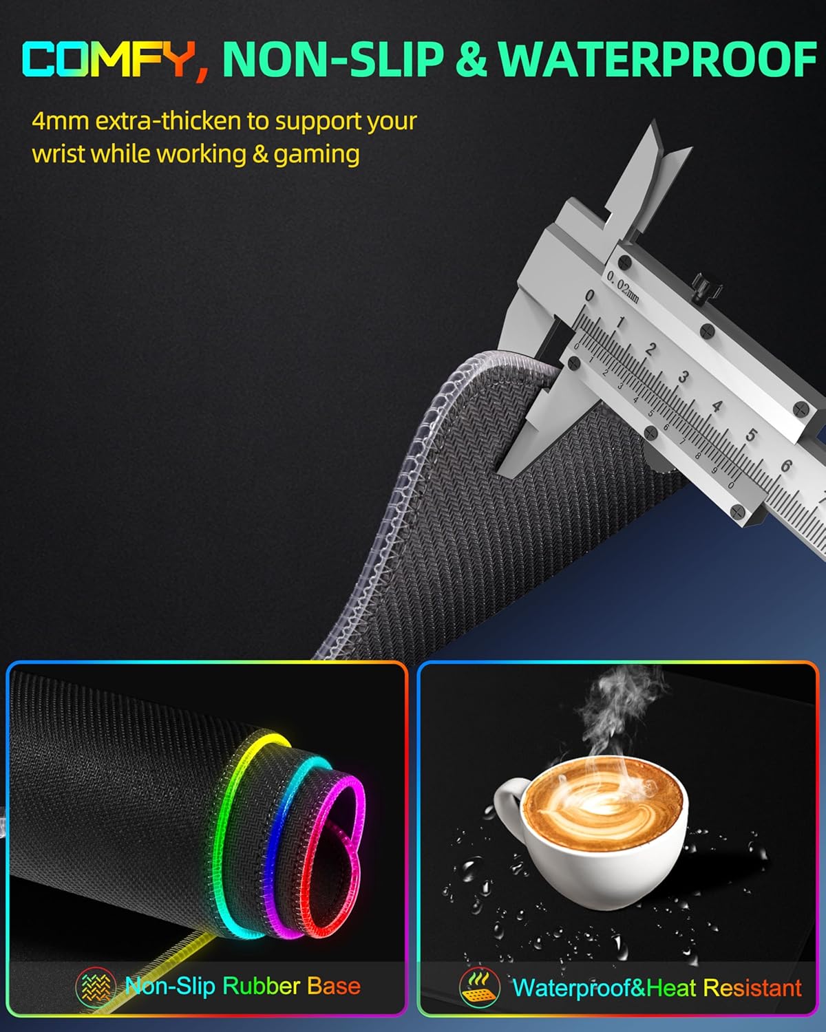 Mouse Pad with Wireless Charging, RGB Gaming Desk Mat, Large XXL Desk Pad, 15 Lighting Modes, Ultra-Smooth Surface, Non-Slip Mouse Mat, Waterproof Computer Keyboard Pad for Gamer, 800x400x4MM, Black