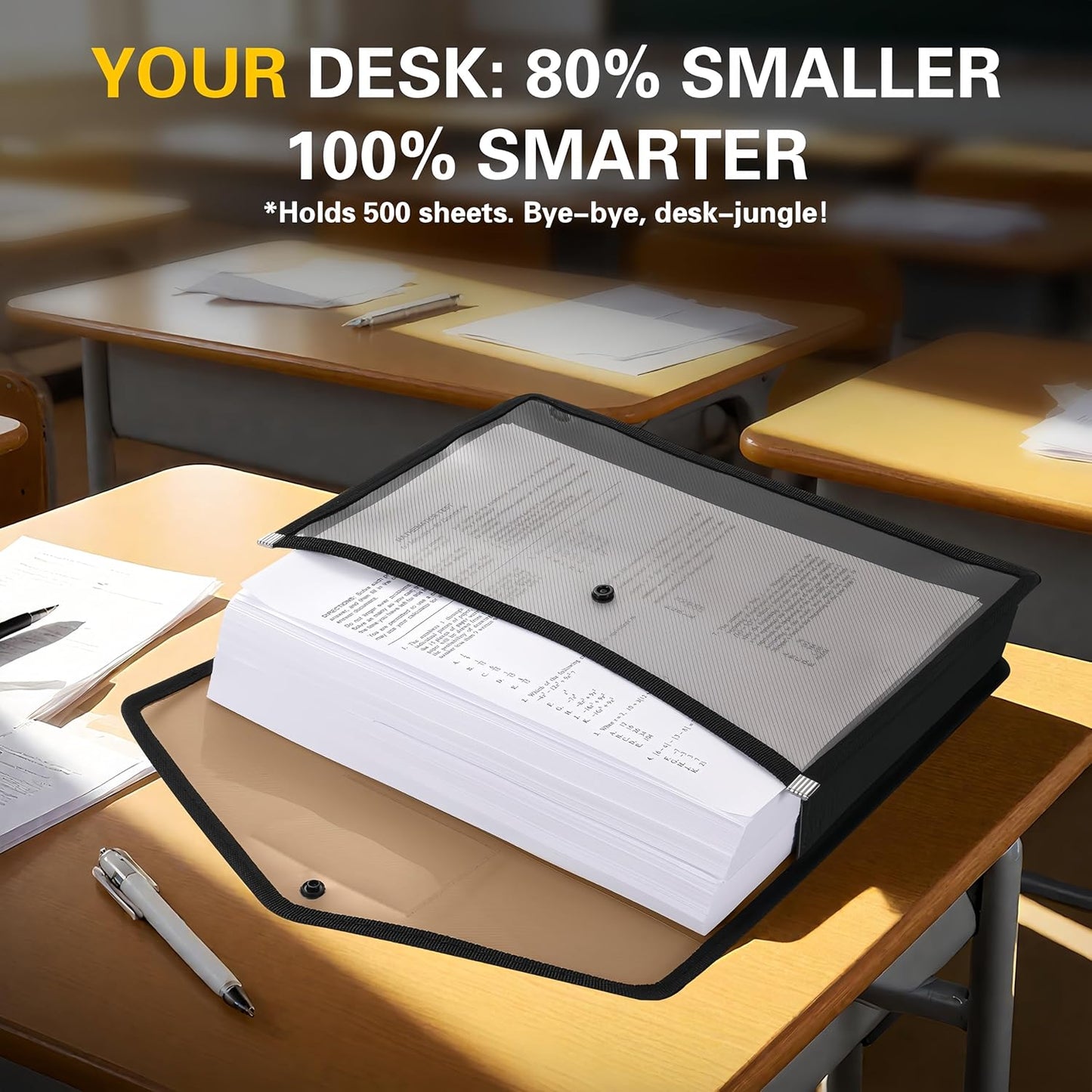 Go&Fan 5 Packs Expanding File Folder,no dividers, Plastic envelopes with snap Closure,Paper Organizer Folder with Lable Pocket (Black)