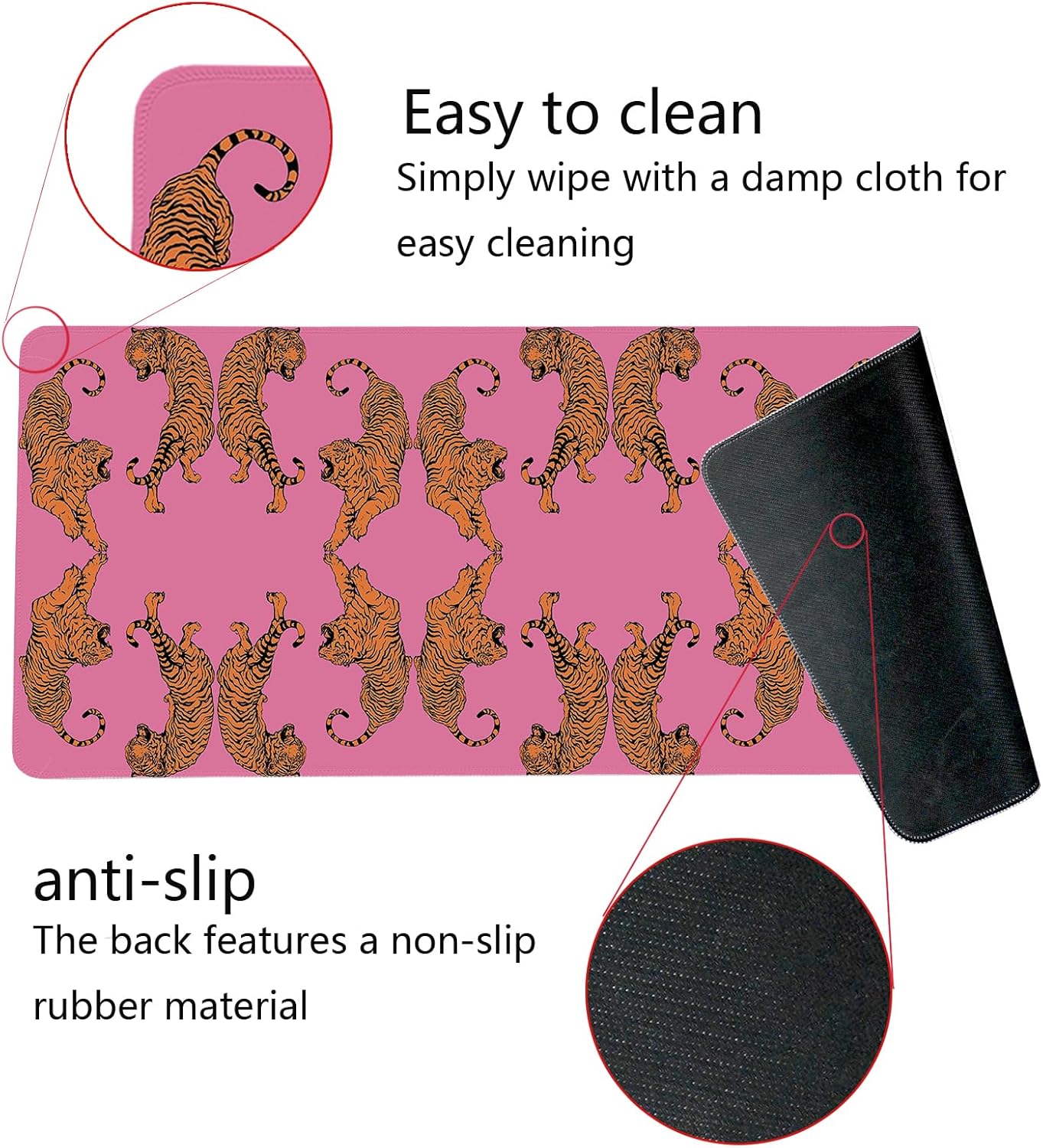 Pink Tiger Decor Desk Mat, Large Girly Cheetah Mouse Pad, Leopard Print Desk Mat for Girls Dorm Home Office Decor, Tiger Mouse Pad Desktop Decor,31.5x11.8