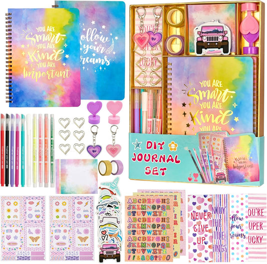 2 PC DIY Journal Kit for Girls Age 8-14, DIY Journal Set for Teen Girl,Christmas|Birthday Gift for 8 9 10 11 12 13 14 Year Old Girl Ideas, Stationery|Scrapbook|Diary Art Crafts Supplies Toy Set