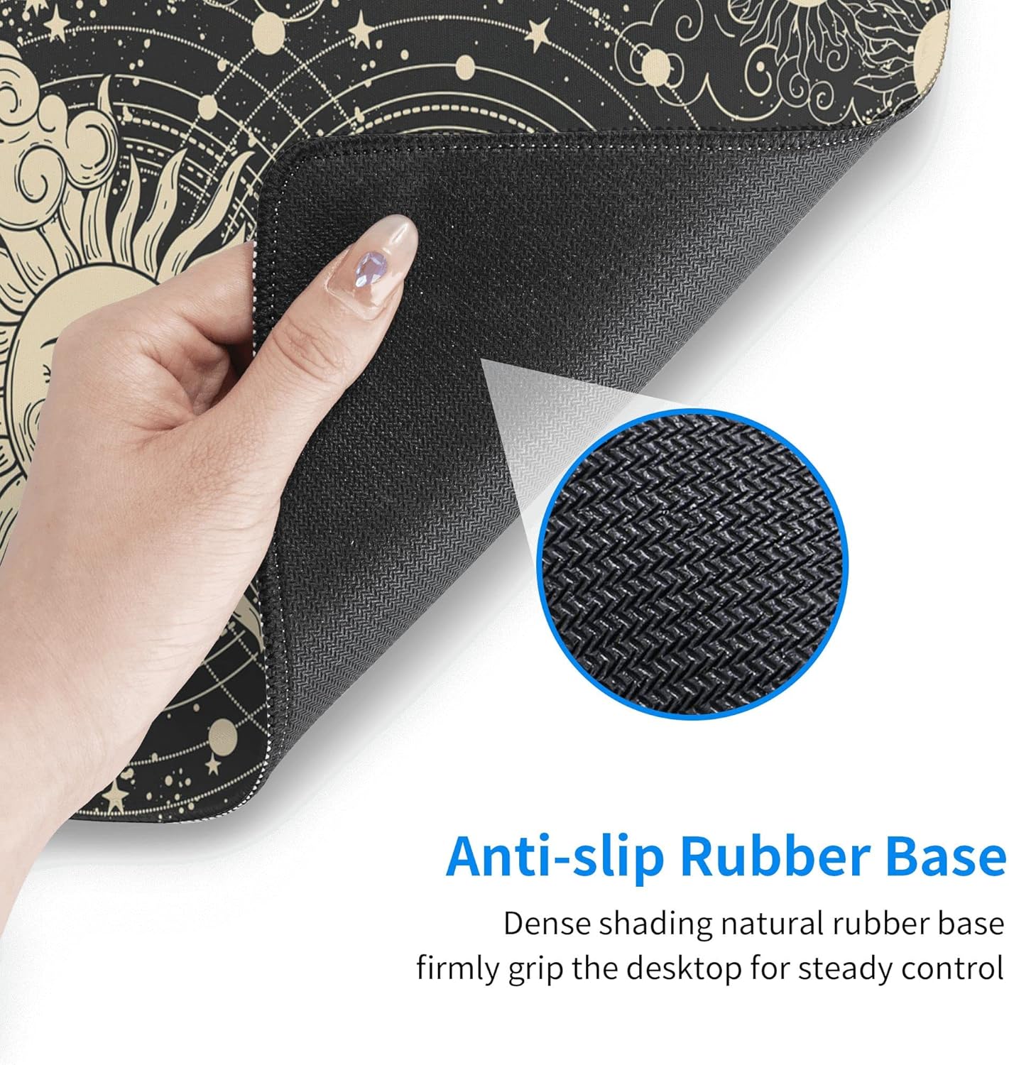 Desk Mat,Celestial Sun and Moon Extended Gaming Mouse Pad for Office Work & Game,Computer Keyboard Mouse Mat Desk Non-Slip Rubber Base Large Mousepad with Stitched Edges, 31.5x15.7inch