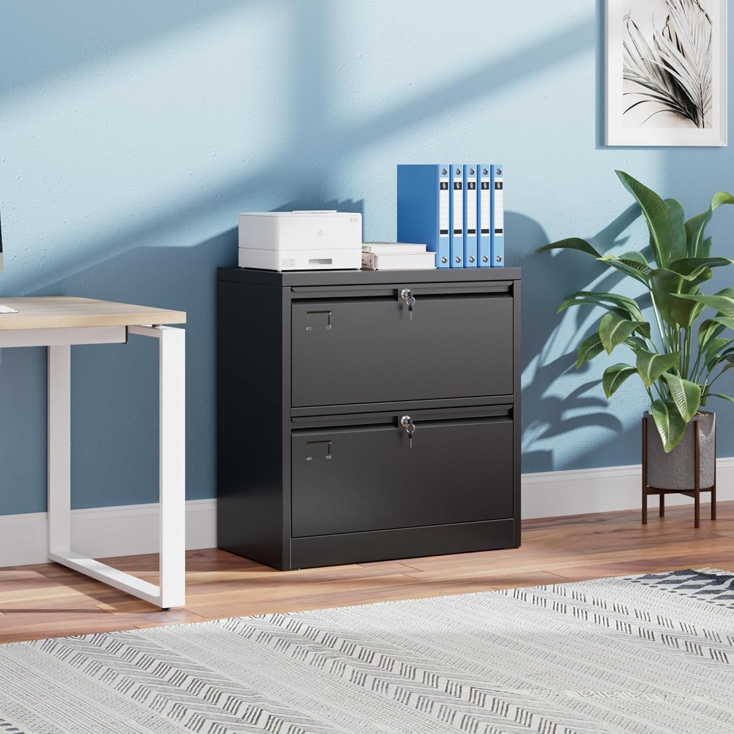 2 Drawer Lateral File Cabinet, Metal Wide Filing Cabinet with Independent Locks, Home Office Furniture for Hanging Files Letter/Legal/F4/A4 Size, Assembly Required, Black