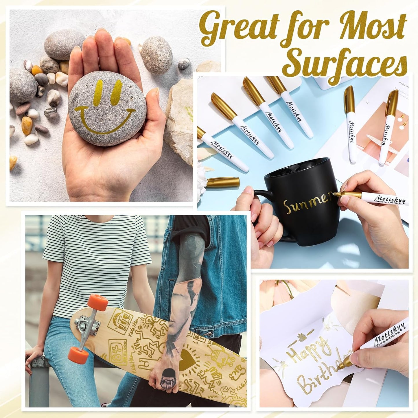 180 Pcs Metallic Permanent Markers Bulk Fine Point Metallic Markers Pens for Fabric, Black Paper, Cards, Scrapbook, Wood, Plastic, Canvas, Mugs, DIY Art Crafts, Etc(Gold)