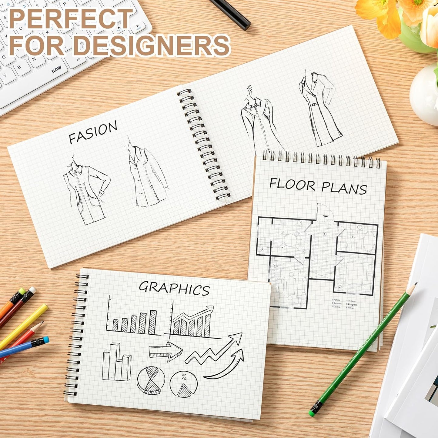 2 Pack Graph Paper Spiral Notepad A5 Top Wirebound Notepad Grid Notebook Steno Pads Memo Notebook Grid Paper 140 Pages for Writing Sketching Drawing Office Supplies (Kraft)