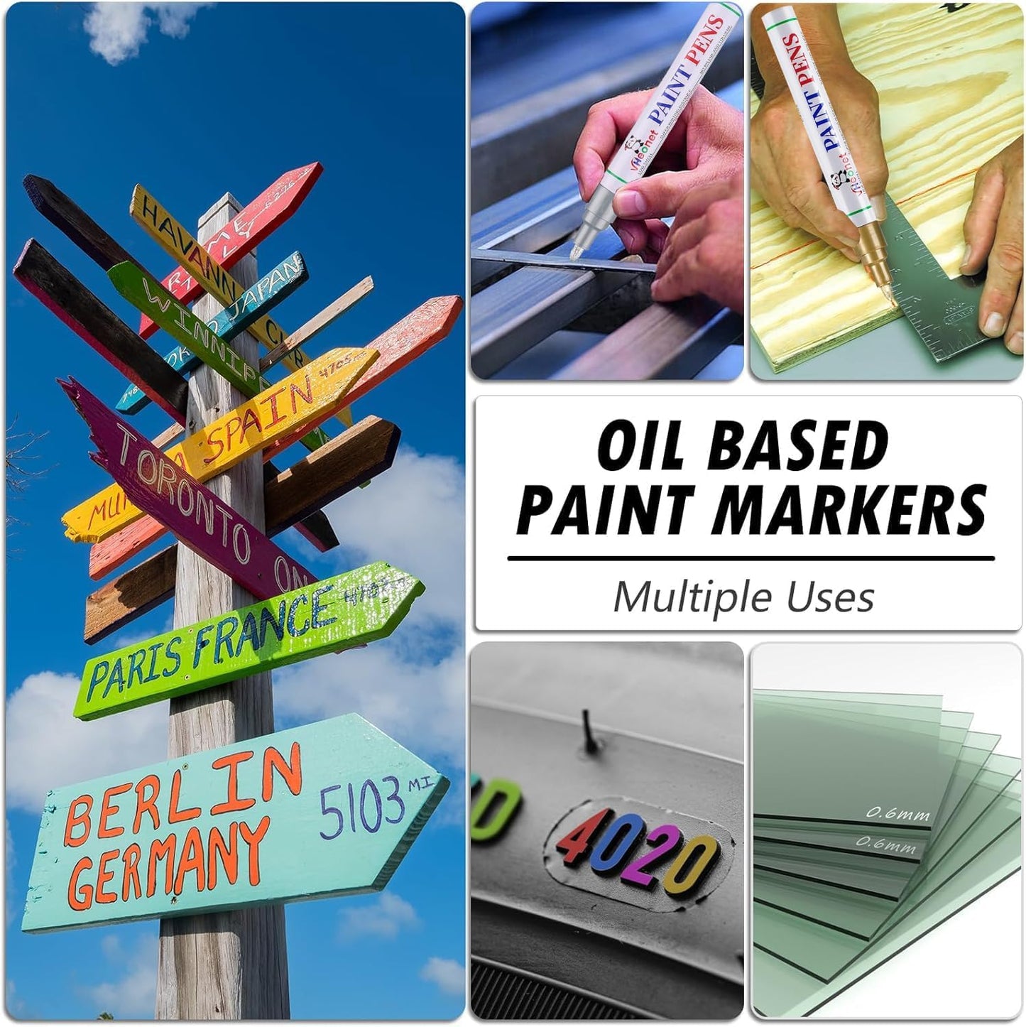 Green Paint Pens marking pens Permanent Markers - 6 Pack Oil Based Waterproof Markers for Tire, Rubber,Wood, Rocks, Metal, Canvas,Plastic, Dark Surface,Craft office Supplies,Medium Point