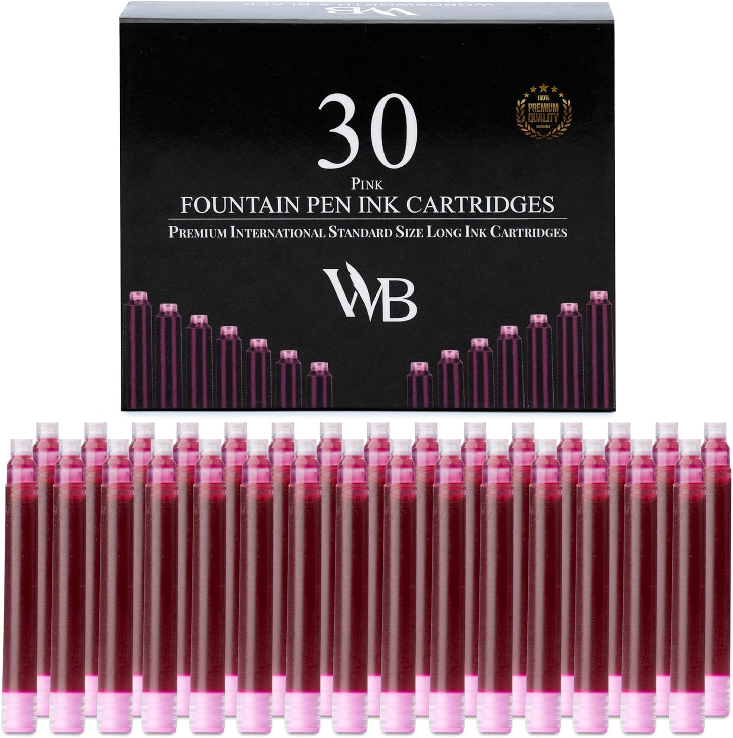 Wordsworth & Black Fountain Pen Ink Refills - Set of 30 Pink Ink Cartridges - International Standard Size - Length APPR 2.04 Inch - Base Diameter APPR 0.24 Inch - Disposable and Generic