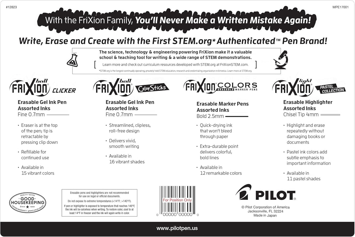 Pilot, FriXion Assorted Erasable Gel Ink Pens, Marker Pens & Highlighters, Pack of 17, Assorted Colors