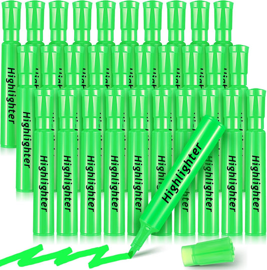 Qilery 30 Pack Highlighters Bulk, Tank Style Chisel Tip Highlighters Markers Quick Drying for Kids and Adult Coloring, Classroom Home Office School Supplies (Green)