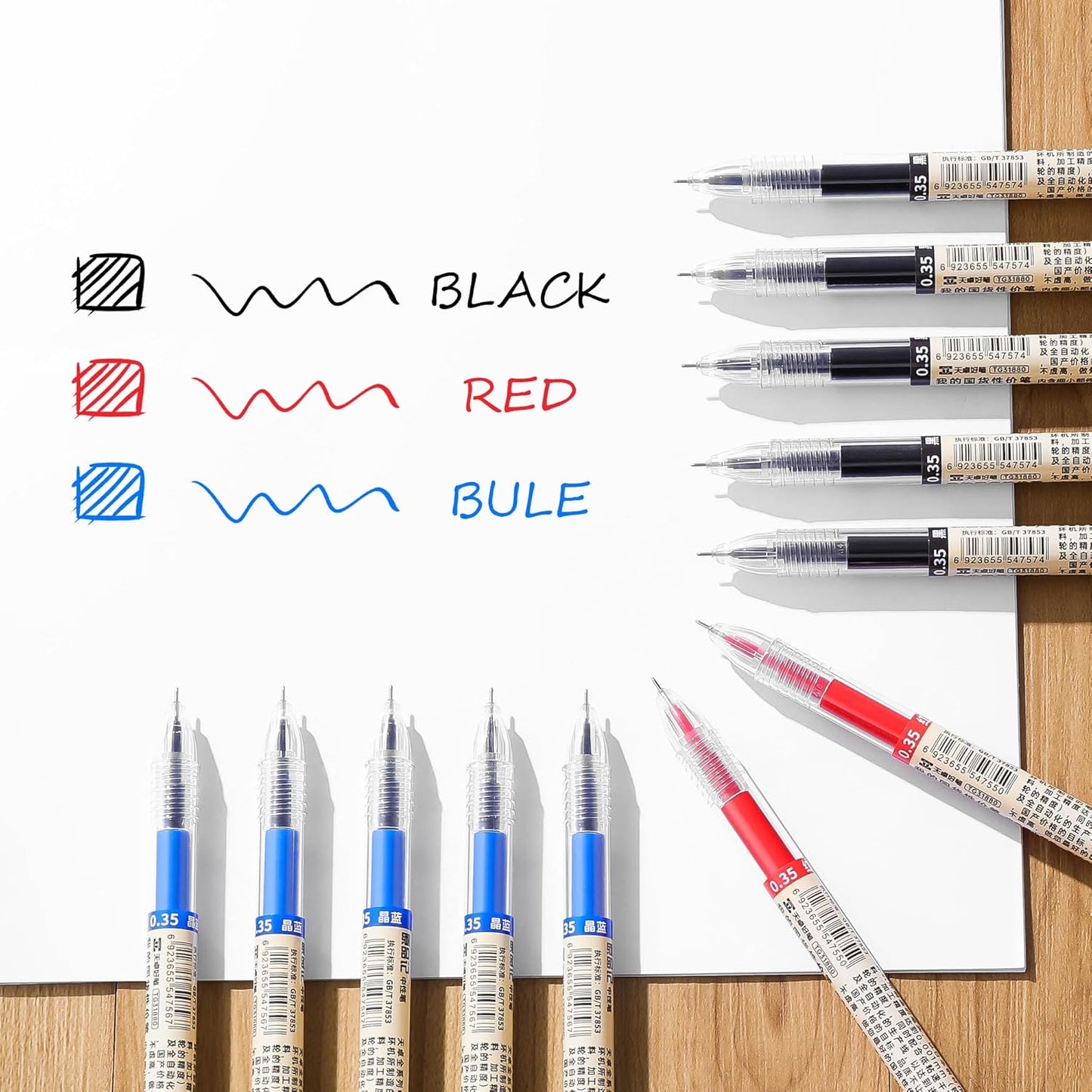 RIANCY Black Blue Red Gel Ink Pens, 0.35mm Extra Fine Point Smooth Writing Rollerball Pens, Japanese Style No Smudge Ballpoint Pen, Quick Drying for Journaling Office School Stationery Supplies 24Pcs